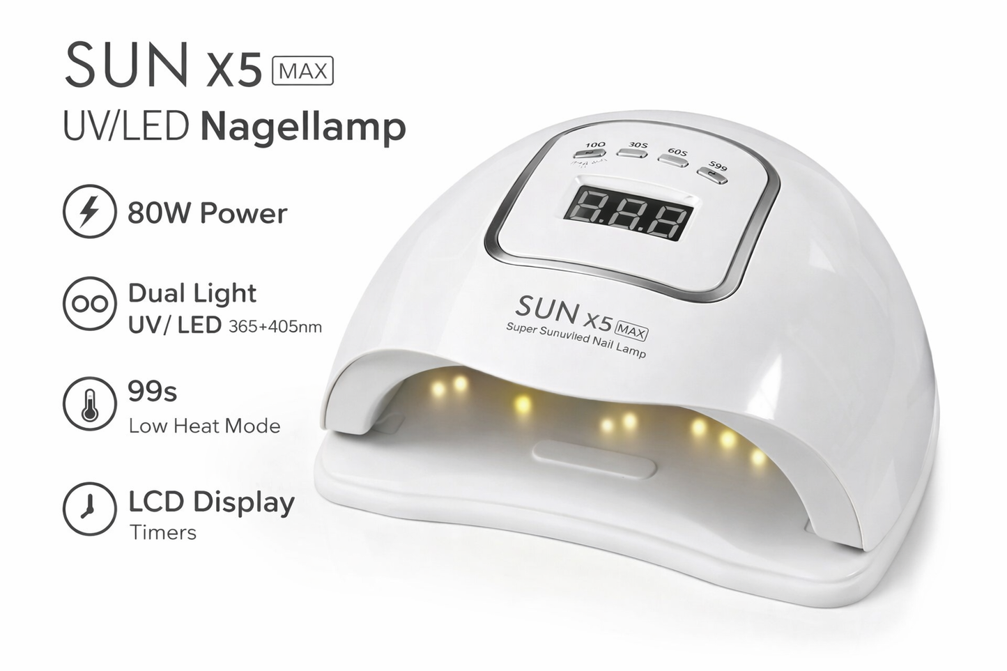 SUN X5 MAX UV/LED Nagellamp 80W – Professionele Gel Polish Lamp met Display