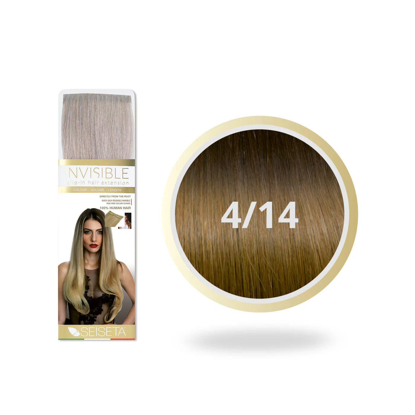 SEISETA OMBRE INVISIBLE CLIP-ON 4/14 OMBRE DONKER KASTANJEBRUIN/BLOND