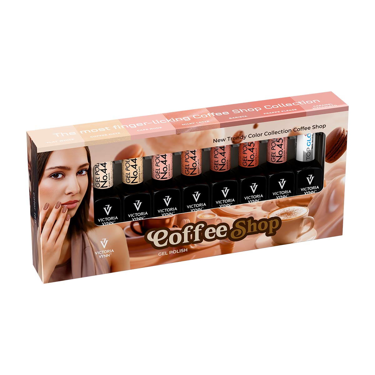 Victoria Vynn Salon Gellak (8-PACK)  Coffee Shop 445 t/m 451 + Top Coat – Oh! My Gloss No Wipe